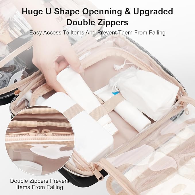 Everfun Hanging Toiletry Bag for Travel, 11x7.75x4.5 inch Medium Capacity Cosmetic Organizer with Leakproof Wet/Dry Compartment, Waterproof Dopp Kit Toiletries Bag for Women Black