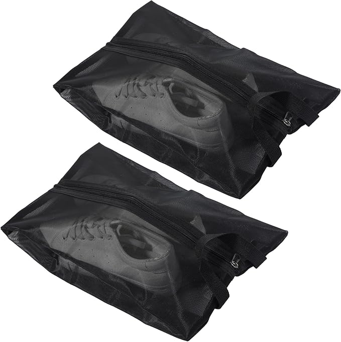 2 Pack Mesh Shoe Bags for Travel, X-Large Waterproof Shoe Storage Bag Clear Large Transparent Dustproof Shoes Bag with Zipper for Packing, Reusable Golf Gym Shoes Dust Bags for Man and Women, Black