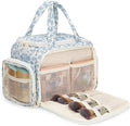 Travel Makeup Bag, Lightweight Wide-open Toiletries Bag for Women, Large Cosmetic Organizer Bag with Makeup Brushes Compartment for Travel-Sized Essentials for Trip, Camping - Blue Flower