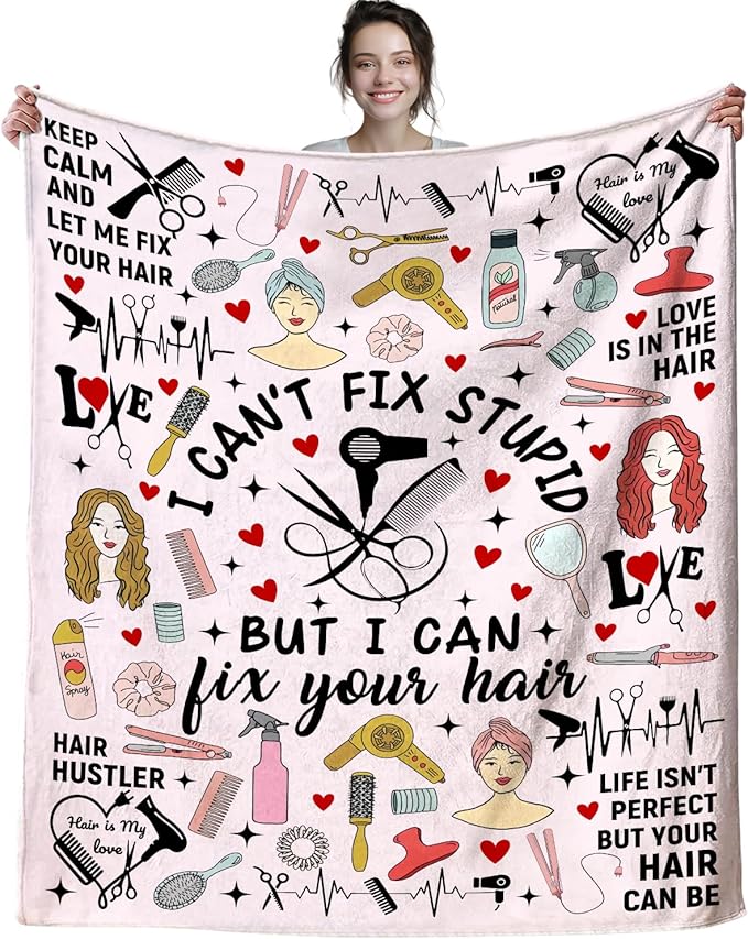 Barber Blanket Hair Stylist Gifts for Women Girls,Barbershop Accessories Stuff Decor Barber Supplies Throw Blankets,Hairdresser Gifts for Female Adults Her 50"x40"