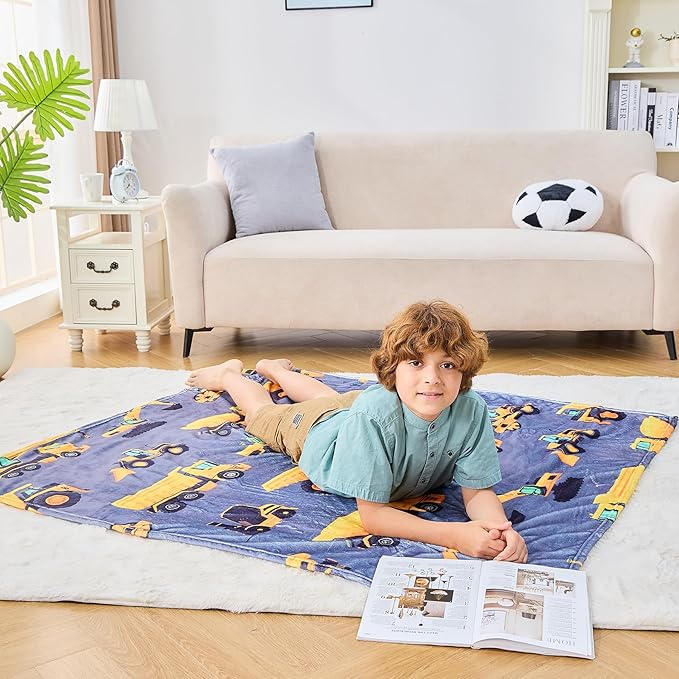 Wajade Kids Construction Truck Blanket for Boys Soft Fleece Kids Blanket for Couch Sofa Bedroom 3D Vehicles Excavator Cars Throw Blanket 50"x60"