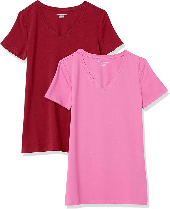 Amazon Essentials Women's Regular-Fit Short-Sleeve T-Shirt (Crewneck and V-Neck Options), Multipacks