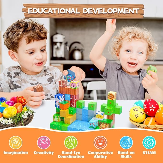 SKTMYY Magnetic Blocks-120pcs Farm Magnetic Building Blocks for Kids, STEM Sensory Magnet Blocks Cubes Toys for Toddlers Boys & Girls Ages 4-8