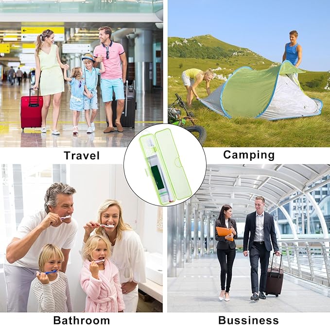 Yeeco Toothbrush Case 2 Packs, Transparent Green Travel Size, Plastic Holder, 7.87 x 1.85 x 1.18 Inches Portable for Traveling