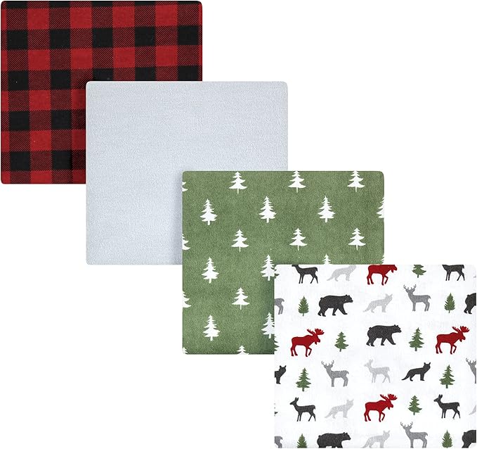 Hudson Baby Unisex Baby Cotton Flannel Receiving Blankets, Woodland Christmas, One Size
