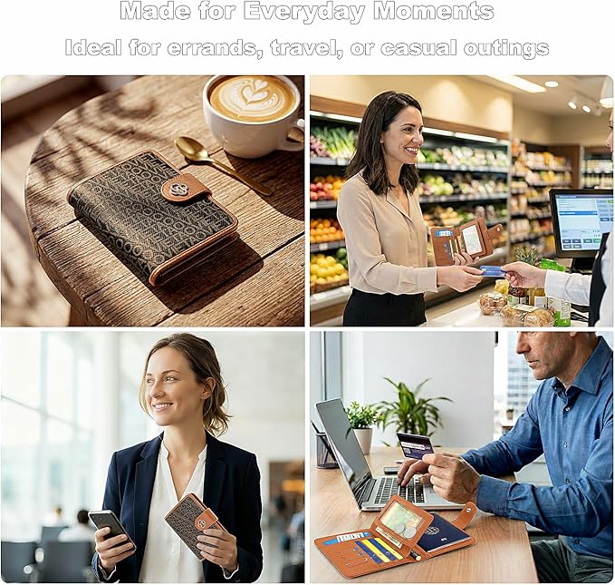 Passport Holder for Travel, RFID Blocking Leather Airtag Wallet for Women Men, Large Passport Cover Essentials Gift, Tickets, Cash, Photo, Sim Card Pen Slot, Brown