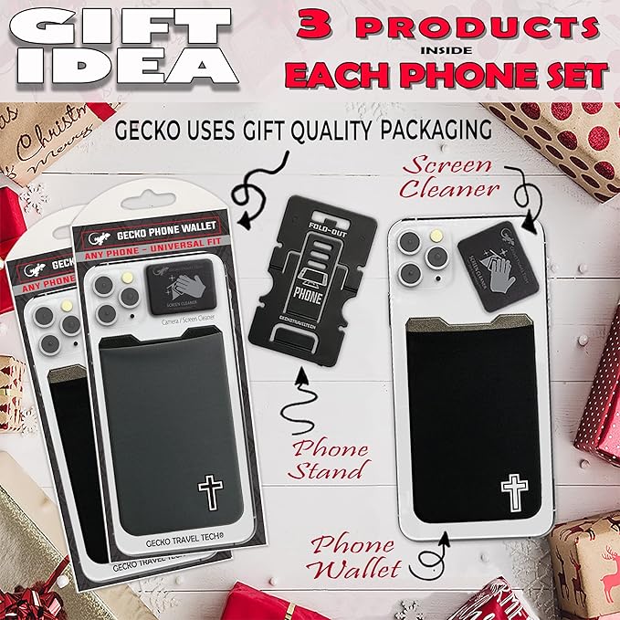 Phone Wallet - Adhesive Card Holder - Cell Phone Pouch - Stick on Lycra Pocket by Gecko - Carry Credit Cards and Cash