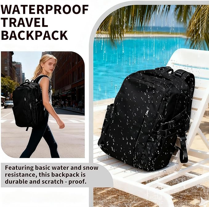 Travel Backpack for Women Men Carry on Backpack, Airline Approved Large Travel Bag Flight Approved Personal item, 15.6 Inch Laptop Backpack Casual Daypack for Weekender Business Hiking-BLACK