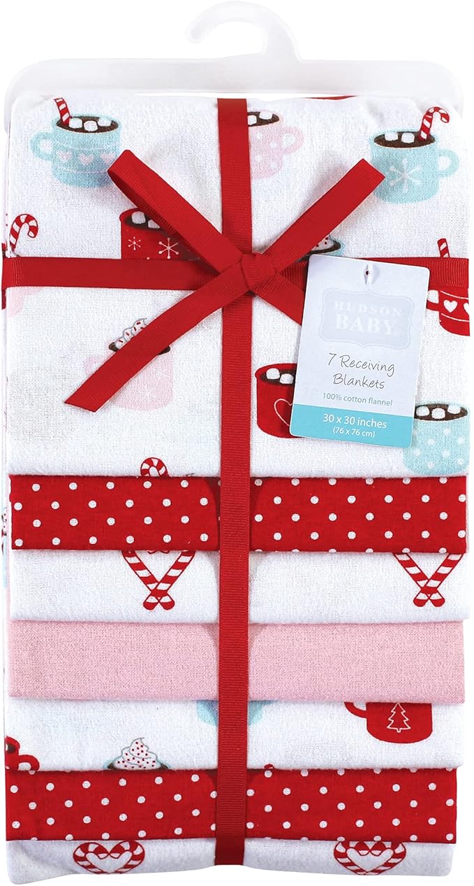 Hudson Baby Unisex Baby Cotton Flannel Receiving Blankets Bundle, Hot Cocoa, One Size