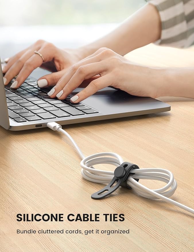 Lamicall 10Pack Silicone Cable Ties Cord Organizer - Durable Reusable Wire Management Wrap with Lock Buckle, Elastic Charger Cable Strap Ties, Electrical Cord Keeper for Travel, Home Accessories