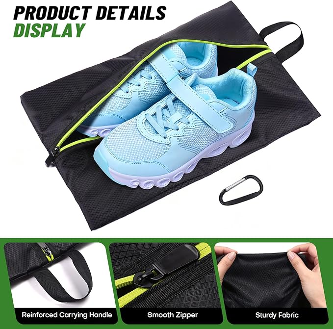 Roliwils 2 Pack Smell Proof Shoe Cleat Bag with Reinforced Handle | Odor-resistant Cleat Bag with Carabiner | Travel Shoe Organizer for Men | Baseball Soccer Footwear Storage