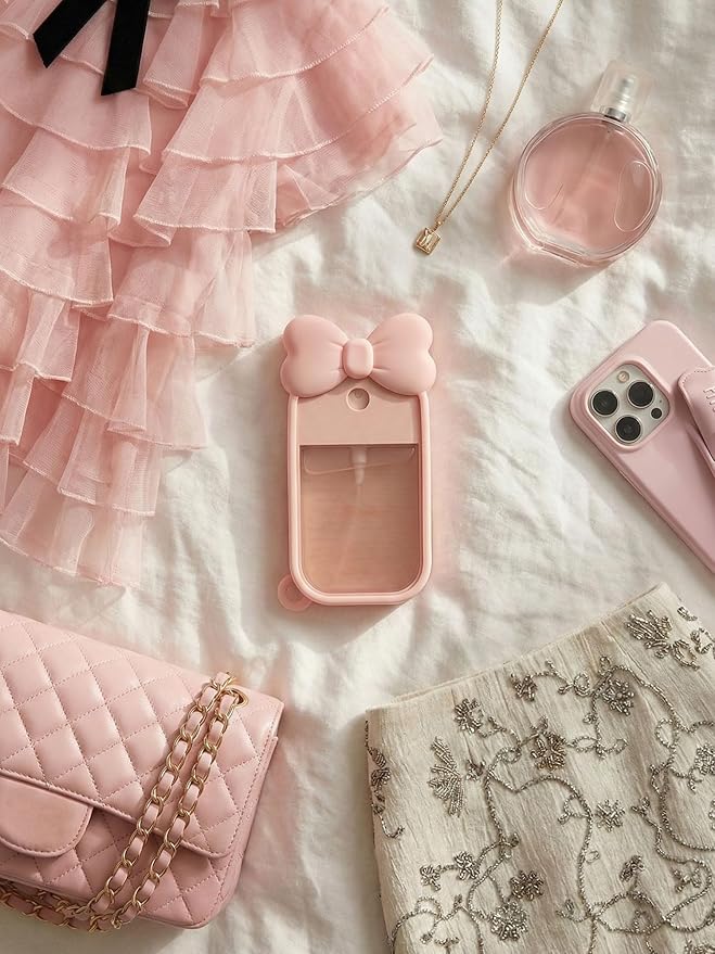 Silicone Bow Case Compatible with Touchland Hand Sanitizer Spray 1 oz (30 mL), Cute Holder with Keychain Clip, Gift for Girls
