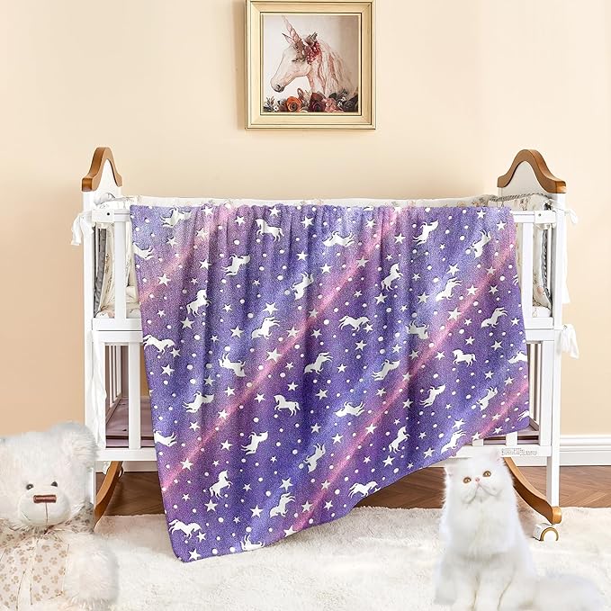 Wajade Unicorn Gifts Toys for Girls - Glow in The Dark Unicorn Blanket Birthday Christmas Decor for Kids Age 3 4 5 6 7 8 9 10 11 12 Years Old Teens Child Toddler Throw Purple 50"x60"