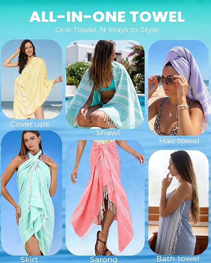 Antfuny Turkish Beach Towels Vacation Essentials Quick Dry Sand Free Oversized Bath Pool Swim Towel Extra Large XL Blanket Adult Travel Gift Cruise Accessories Must Haves Clearance Stuff Necessities