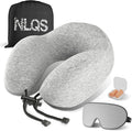 NLQS Airplane Travel Pillow,Natural Latex Neck Pillow,Make You Feel Comfortable Airplane Neck Pillow,Comfortable and Breathable,Support Head and Neck,Travel Essentials,Eye Mask and Ear Plugs Gray Set