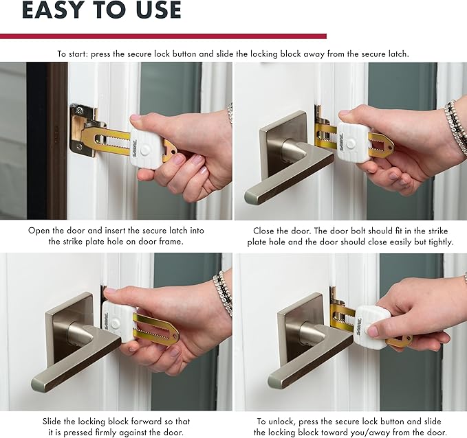SABRE Compact Travel Door Lock, Portable Security Lock for Travel, Hotels, & Rentals, Withstands 650 lbs of Force, Installs in Seconds, No Tools Required, Lightweight & Small for Easy Carry
