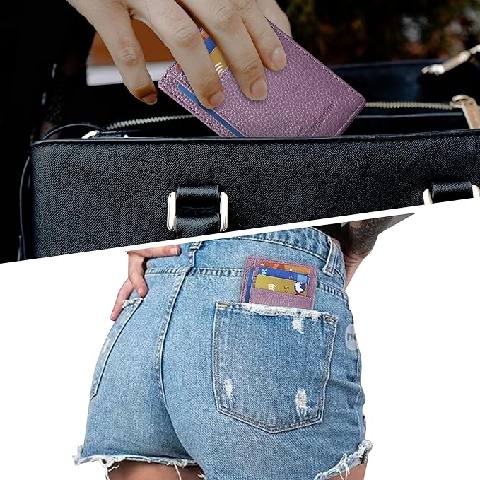 Travelambo Front Pocket Minimalist Leather Slim Wallet RFID Blocking Medium Size