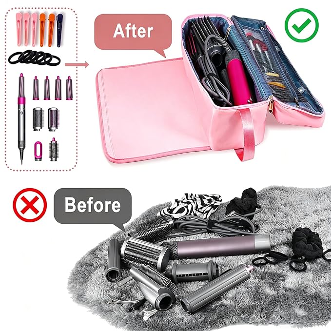 Hair Tools Travel Bag with Heat Resistant Pad, Double-Layer Travel Carrying Case for Straightener, Curling Iron, Hair Dryer, Portable Organizer