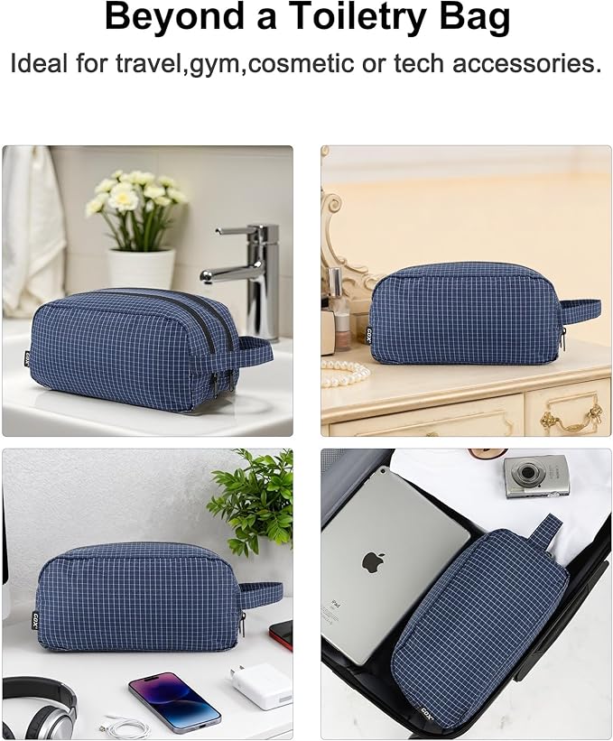 GOX Small Travel Toiletry Bag for Men, Dopp Kit, Water-Repellent Nylon, TSA Carry-On Leakproof Cosmetic Organizer Dopp Kit (10.4"x5.5"x5.1") & Carry Handle (Navy)