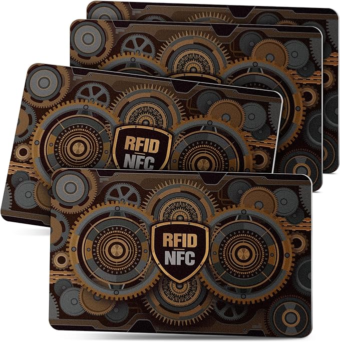 DUGRAFT 4 Pack RFID Blocking Cards Credit Card Protectors Anti-Theft Card Blocker NFC Contactless Protection for Entire Wallet, Travel Essentials, Steampunk