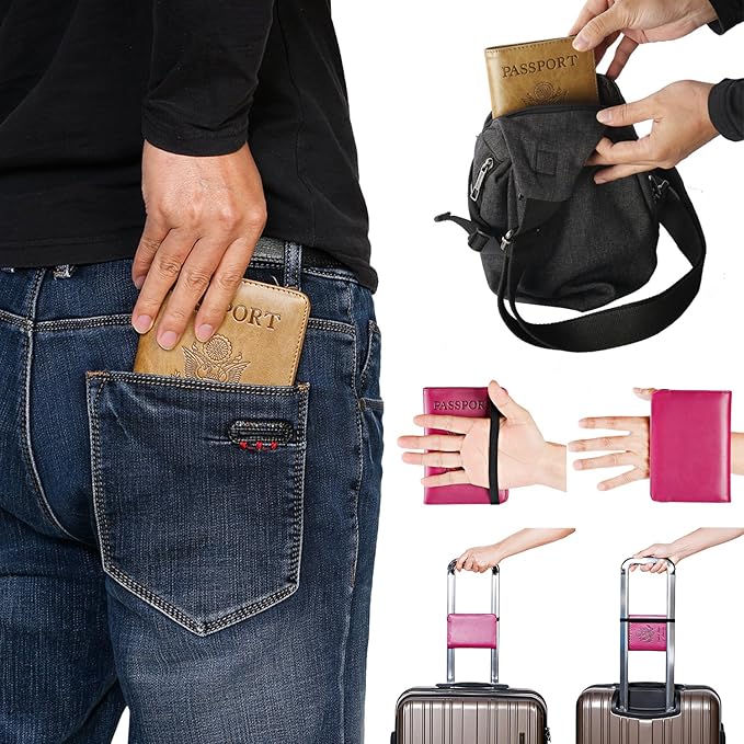 Passport Holder Cover Wallet Travel Essentials RFID Blocking Leather Card Case International Must Haves Travel Accessories for Women Men(101#Pink)