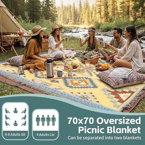 2 in 1 Extra Large Camping Blanket Outdoor Picnic Yoga Mat Lightweight Car Essential Roadtrip Gadget Rv Accessories Glamping Tent Gear Must Haves Hiking Stuff Backpacking Necessities Women Beach Gift