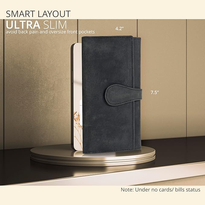 Real Leather Women Wallet Leather with RFID Blocking -Trifold Card Holder Designer Ladies Clutch with ID Window Wallets