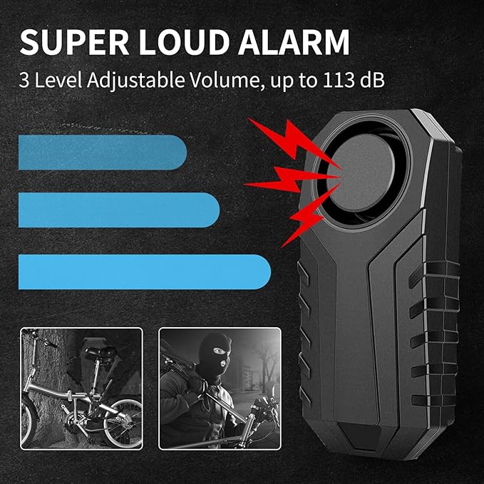 Bicycle Alarm System Anti Theft,USUPERINK Bike Alarms for Ebikes,113dB Bike Alarm,IP65 Waterproof,7 Levels of Sensitivity Adjustment,Suitable for Bicycles,Motorcycles,Electric Scooters,Ebike,10PK