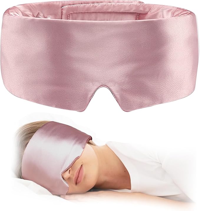 Satin Sleep Eye Mask, 100% Complete Blackout Sleeping Mask for Women Men Side Sleepers, Zero Pressure Eye Shade with Adjustable Strap, Lightweight Breathable Night Blindfold for Travel Shift Work Naps