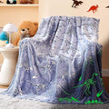 Wajade Dino Gifts Toys for Boys Girls - Glow in The Dark Dinosaur Blanket Birthday Christmas Decor for Kids Age 3 4 5 6 7 8 9 10 11 12 Years Old Teens Child Toddler Throw Blue 50"x60"