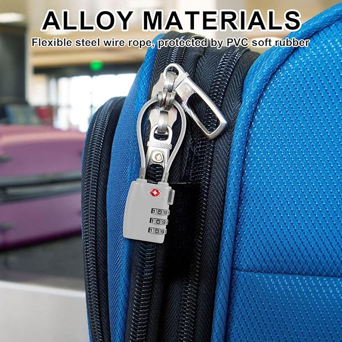 TSA Locks for Luggage TSA Approved Luggage Locks 3 Digit Combination TSA Travel Locks Portable Cable Padlocks Zinc Alloy Body Suitcase Locks for Travel Bag Suitcase Backpack Lockers,Silver
