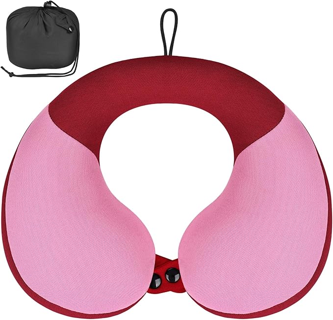 COOLBEBE Kids Travel Neck Pillow, Softly Double Support Travel Pillow for Car & Airplane, Traveling Gifts for Toddler & Children, Breathable Fabric, Raspberry Powder