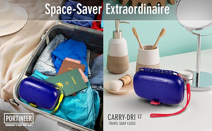 Carry-Dri EZ Travel Bar Soap Container & Dish - Dries with Patented Air Vents - Durable Leakproof Soap Holder - Compact Soap Bar Case - Ultimate Portable Soap Box for Traveling - Blue-Grey