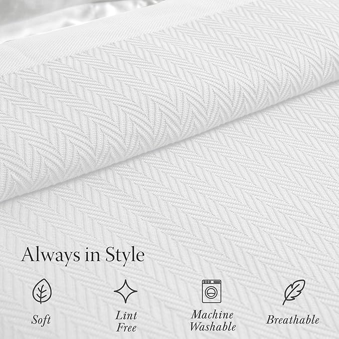 Threadmill Luxury Cotton Blanket for King Size Bed | All-Seasons Breathable Oeko TEX 100% Cotton King Size Blanket | Cozy Soft Thermal fits California King Size Bed 106 x92 inches | White
