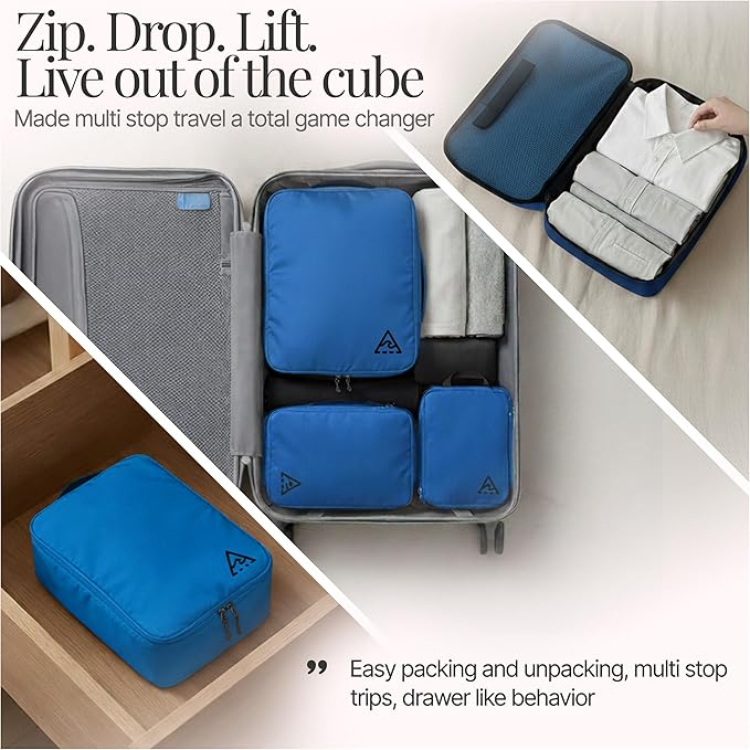 4-Piece Luxury Compression Packing Cubes & Bags for Travel – Maximize Space in Luggage with HybridMax Double-Capacity Design, 50 Luggage Tags, Patented Suitcase Organizer Bags, Lifetime Satisfaction