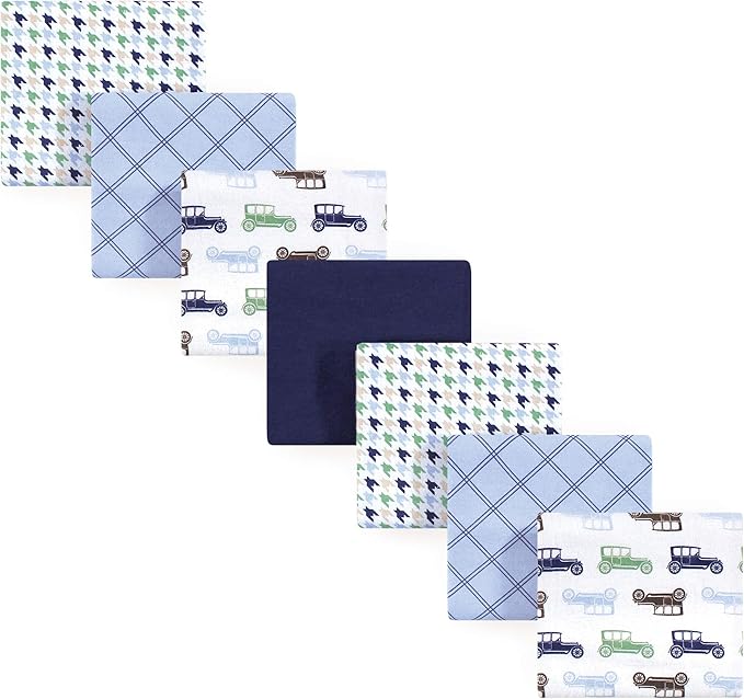 Hudson Baby Unisex Baby Cotton Flannel Receiving Blankets Bundle, Blue Cars, One Size