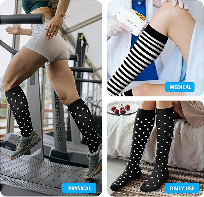 LEVSOX Cotton Compression Socks for Women&Men 20-30mmHg Knee High Cute Support Sock for Nurses Pregnancy Travel