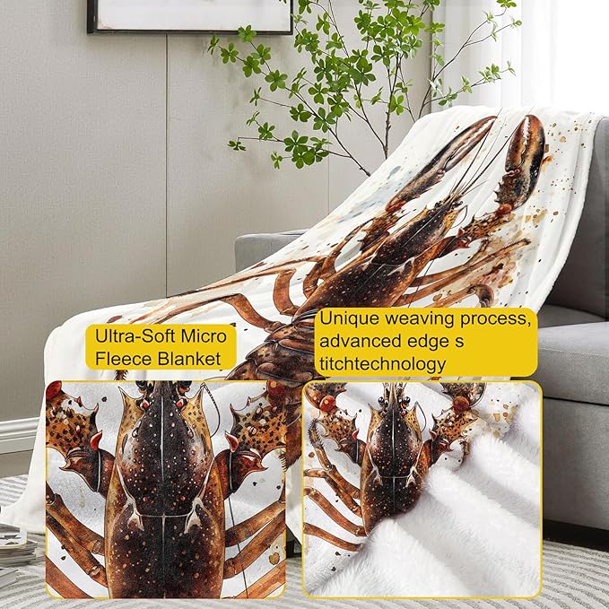 Lobster Blanket,Ocean Themed Flannel Throw Blankets,Soft Warm Lightweight Cozy Plush Sea Animal Throws for Bedroom Sofa Home Travel Decor Gifts for Women Girls 50"x40"