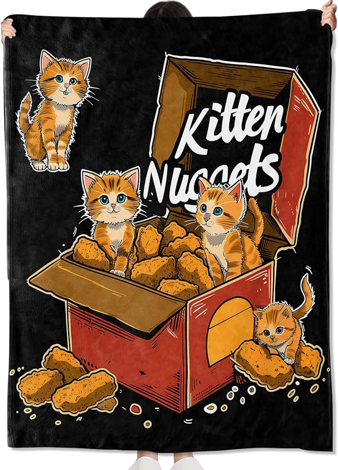 Chicken Nugget and Kitten Blanket Gifts for Kids Girls Boys,Cute and Humorous Food Throw Blankets,Soft Comfy Lightweight for Room Couch Bed Modern Adorable Decor,Feline Lover 60x50in