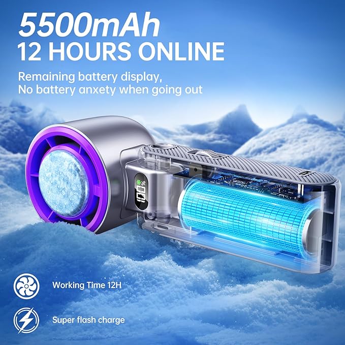 Handheld Portable fan with Turbo Cooling - Hand Held Fan Rechargeable, 1-199 Speeds, Up to 12Hrs Battery Life, Powerful Mini Personal fan for Travel, Outdoor, Beach & Makeup