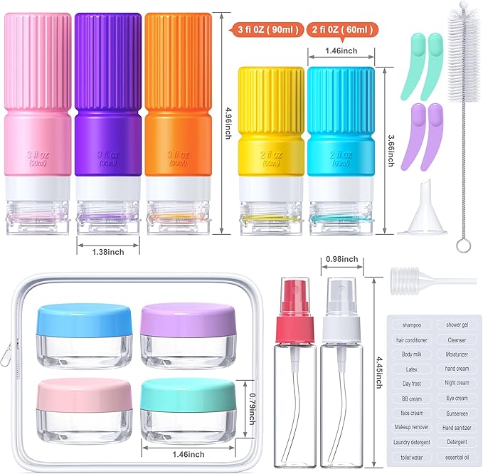 Tocelffe 19 pack Travel Bottles for Toiletries,TSA Approved Silicone Travel Containers for Toiletries,Leak Proof 3oz Refillable Liqus Shampoo And Conditioner Travel Essentials toiletr