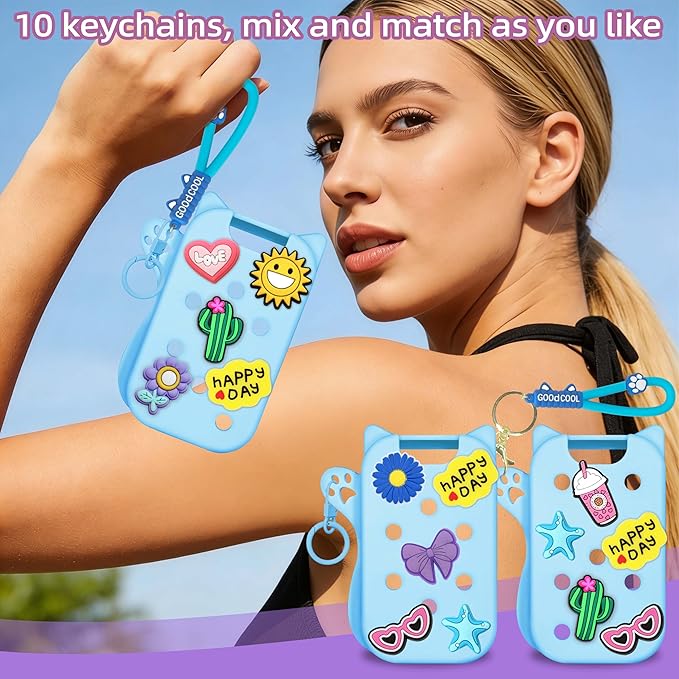 Mlife Hand Sanitizer Spray Case for Touchland Silicone Touchland Case Cat Silicone Case compatible with Touchland Power Mist 1FL OZ/30ML with Keychain &10Pcs Charms(Blue)