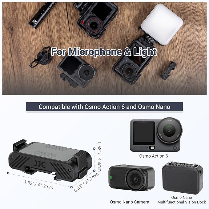 JJC Osmo Action 6 Cold Shoe Expansion Kit for DJI Osmo Action 6 / Nano Accessories, Quick-Release Cold Shoe Extension Adapter Ports Compatible with Action6, Heavy Duty Nylon Hot Shoe Mount Base