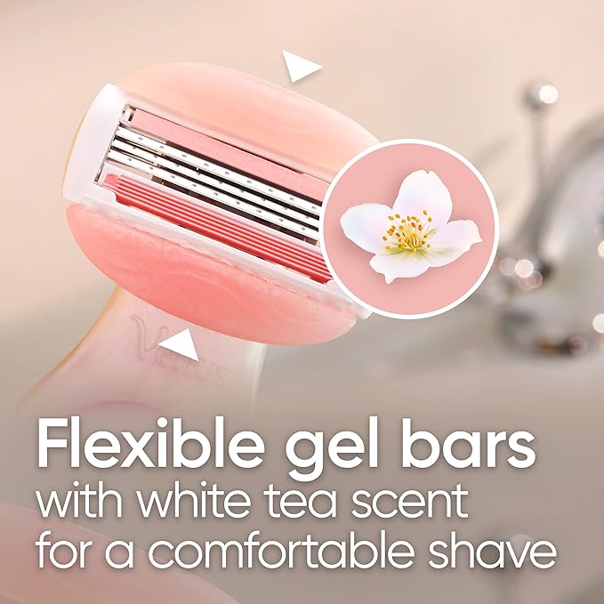Gillette Venus Mini On The Go Women's Razor Handle with 3 ComfortGlide White Tea Scent Blade Refills + 1 Travel Case