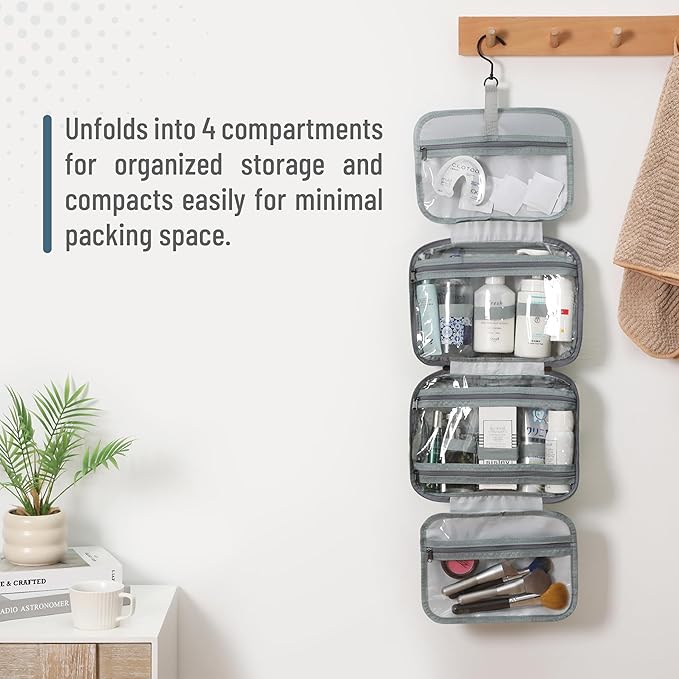 Ms. Pen- Travel Toiletry Bag Organizers, Gray, Makeup Travel Bag for Toiletries with Hanging Hook, Water-Resistant
