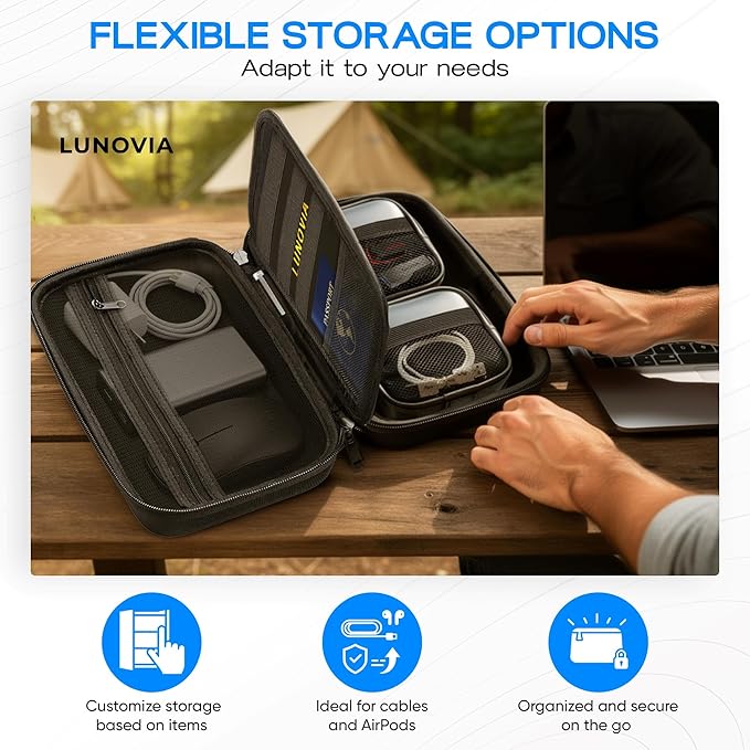Hard Shell Tech Organizer – Protective Travel Case for Cables, Chargers & Accessories | Mid-Size Electronics Organizer with Removable Pouches