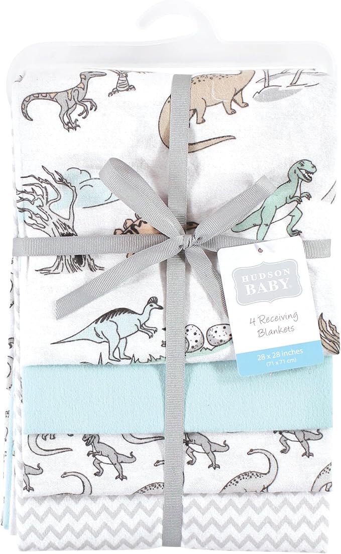 Hudson Baby Unisex Baby Cotton Flannel Receiving Blankets, Neutral Dino World, One Size