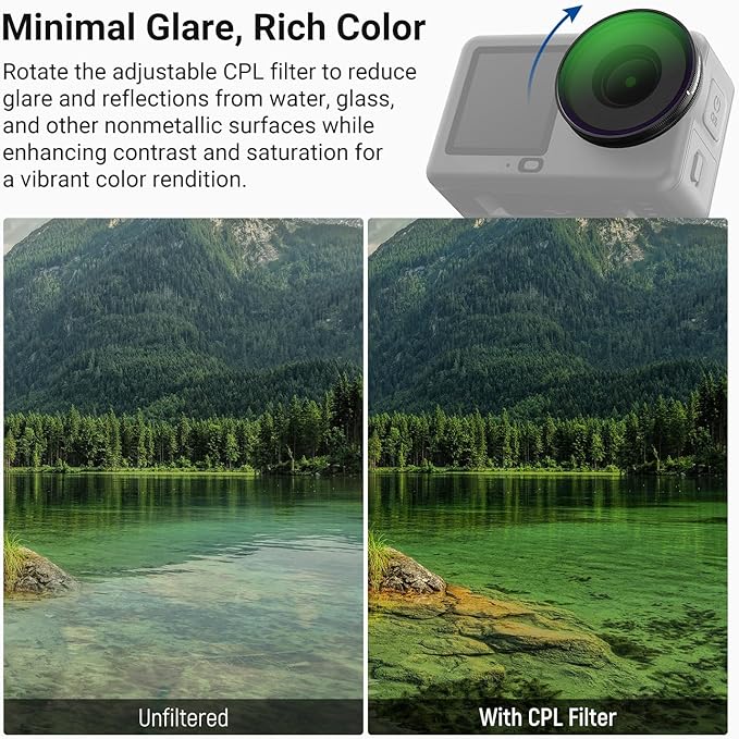 NEEWER CPL + ND Filter Set Compatible with DJI Osmo Action 6 Only, ND8/16/32/64/1000 Adjustable Circular Polarizing Filters, Lens Polarizer, Screw On Multicoated Action Camera Accessories, FL-B101