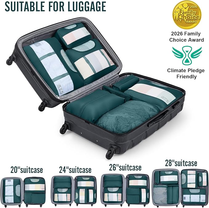 Veken 8 Set Packing Cubes for Travel Essentials, Suitcase Organizer Bags in 4 Sizes, Carry-On Luggage Accessories with Large Laundry Bag & Passport Holder, Must-Have for Airplane, Road Trip & Camping