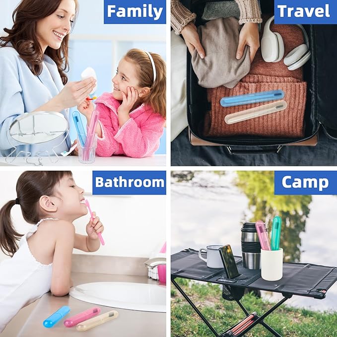 Hooqict 4 Pack Toothbrush Cases Travel Toothbrush Holder Portable Toothbrush Container Plastic Protector Cover Case for Traveling, Camping, Home, School, Business